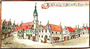 Rathaus in Münsterberg u. Revier - Ratusz, widok ogólny